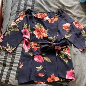 Flowered Tie Front Blouse
